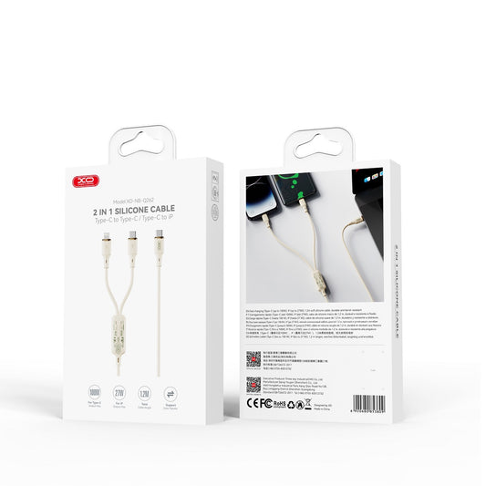 Kabel za punjenje USB-C - Lightning / USB-C XO Design NB-Q262 2u1, 100W, 1.2m, Bež