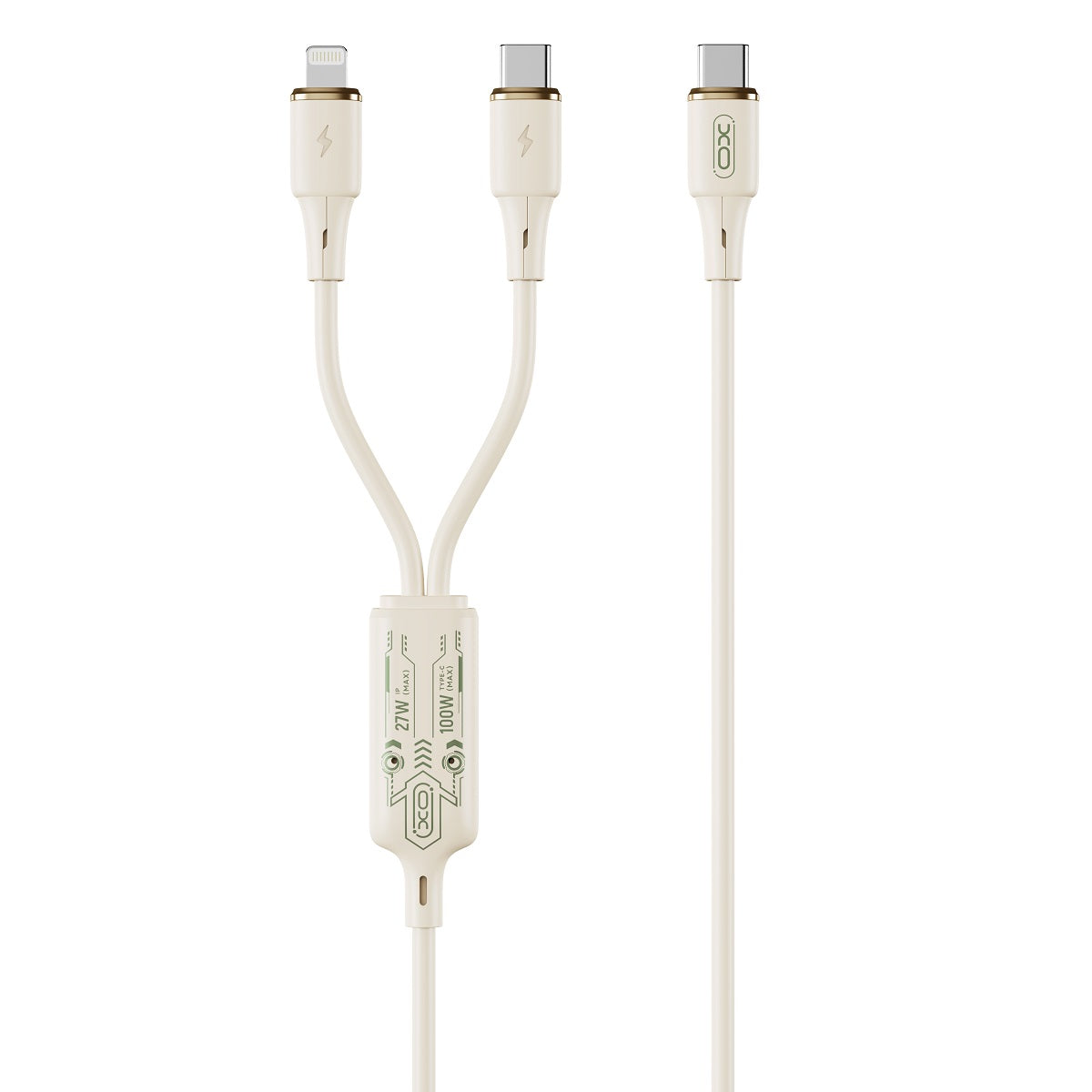 Kabel za punjenje USB-C - Lightning / USB-C XO Design NB-Q262 2u1, 100W, 1.2m, Bež