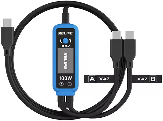 USB-C kabel za punjenje - 2 x USB-C Relife XA7 zaslon, 100W, 1,33m, crna