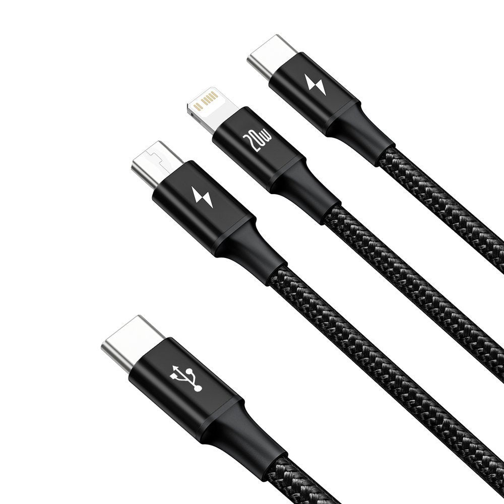 Kabel za punjenje USB-C - Lightning / microUSB / USB-C Baseus Rapid 3u1, 20W, 1.5m, Crni CAMLT-SC01