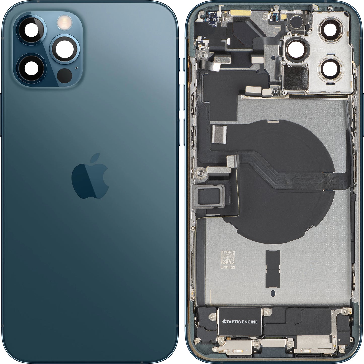 Poklopac baterije Apple iPhone 12 Pro Max, s kućištem u sredini, Komplet dijelova, Plava (Pacific Blue), Zamjena