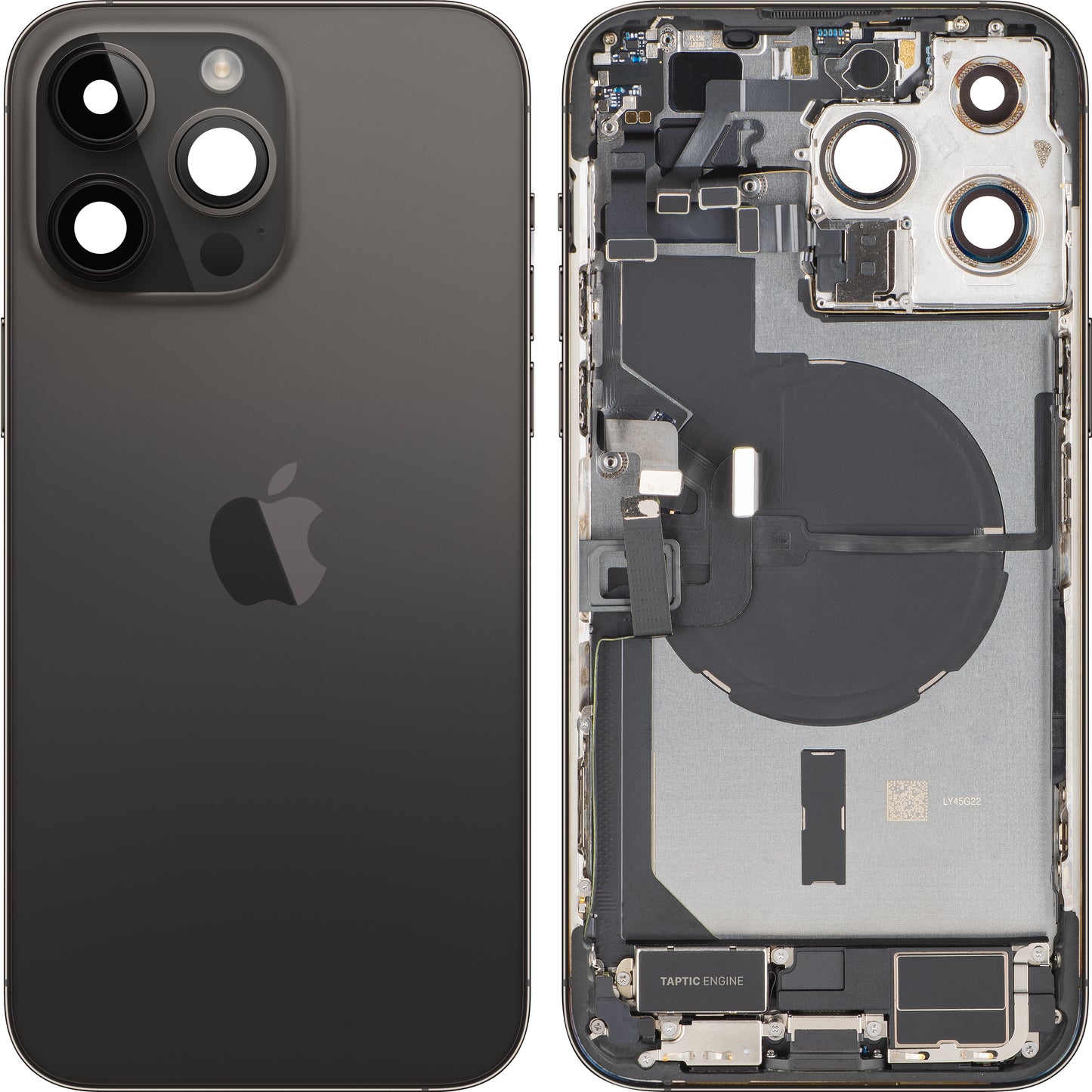 Poklopac baterije Apple iPhone 14 Pro Max, s kućištem u sredini, Komplet dijelova, Crna (Space Black), Zamjena
