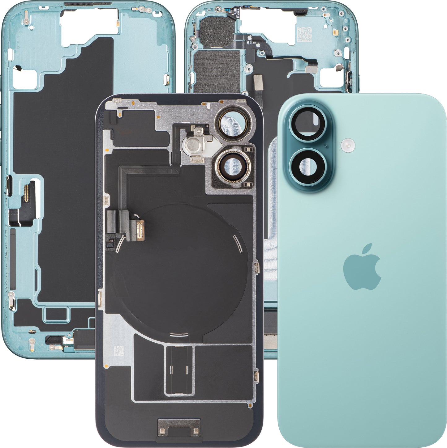 Poklopac baterije Apple iPhone 16, s kućištem u sredini, kompletni dijelovi, zelena (Teal), zamjena