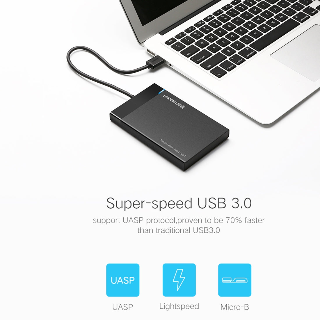 Rack UGREEN US221 za HDD / SSD SATA 2.5inch, USB 3.0, Crni