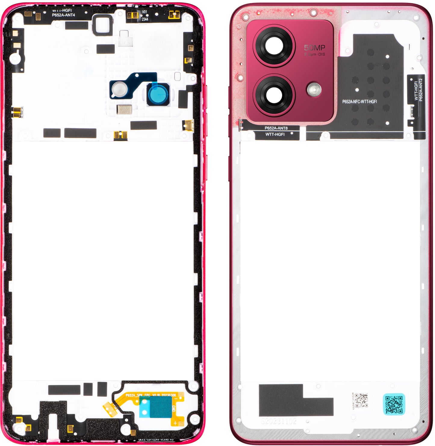 Srednji okvir Motorola Moto G84, Crvena (Viva Magenta), Service Pack 5S58C23328
