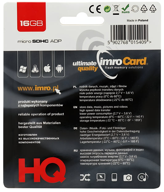 Memorijska kartica microSDHC Imro, 16Gb, Klasa 4, S adapterom