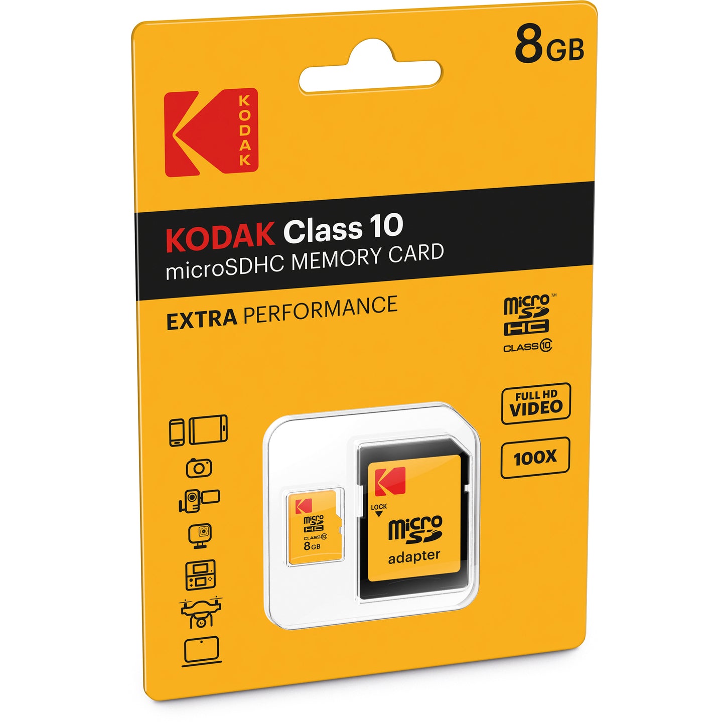 Memorijska kartica microSDHC Kodak Extra Performance, 8Gb, Klasa 10, S Adapterom EKMSDM8GHC10CK