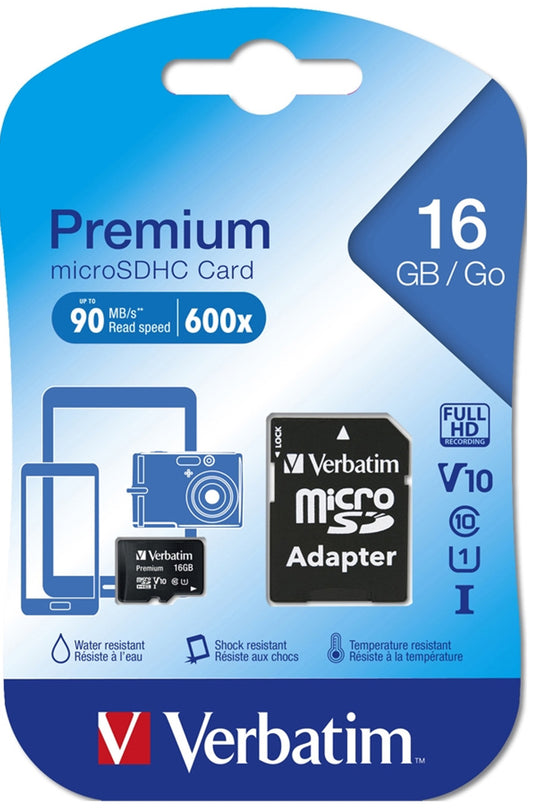 Memorijska kartica microSDHC Verbatim, 16Gb, Klasa 10 / UHS-1 U1, S adapterom