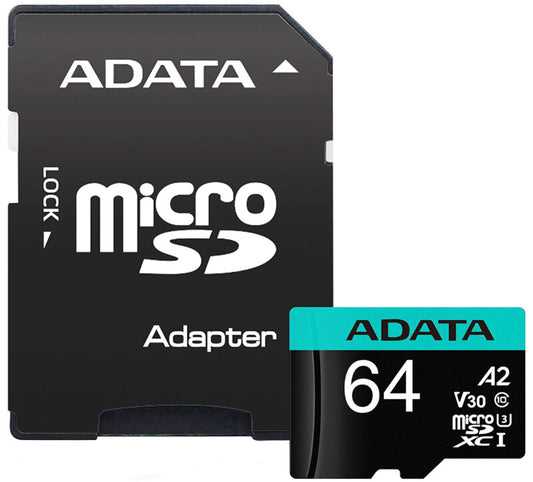 Memorijska kartica microSDXC Adata Premier Pro, 64Gb, Klasa 10 / UHS-1 U3, S adapterom AUSDX64GUI3V30SA2-RA1