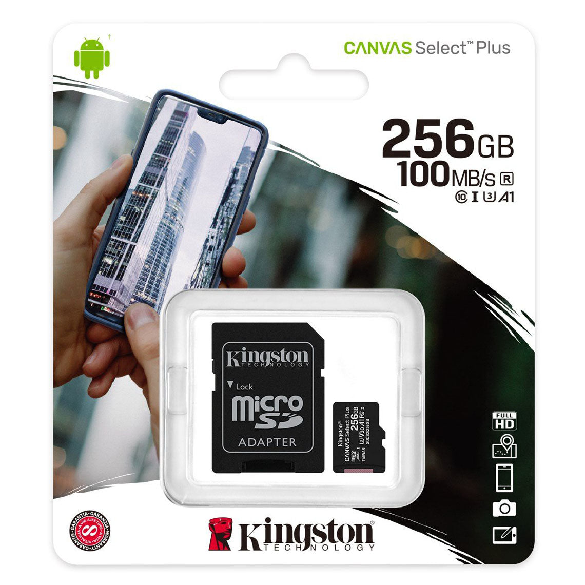 Memorijska kartica microSDXC Kingston Canvas Select Plus Android A1, 256Gb, Klasa 10 / UHS-1 U3, s adapterom SDCS2/256GB