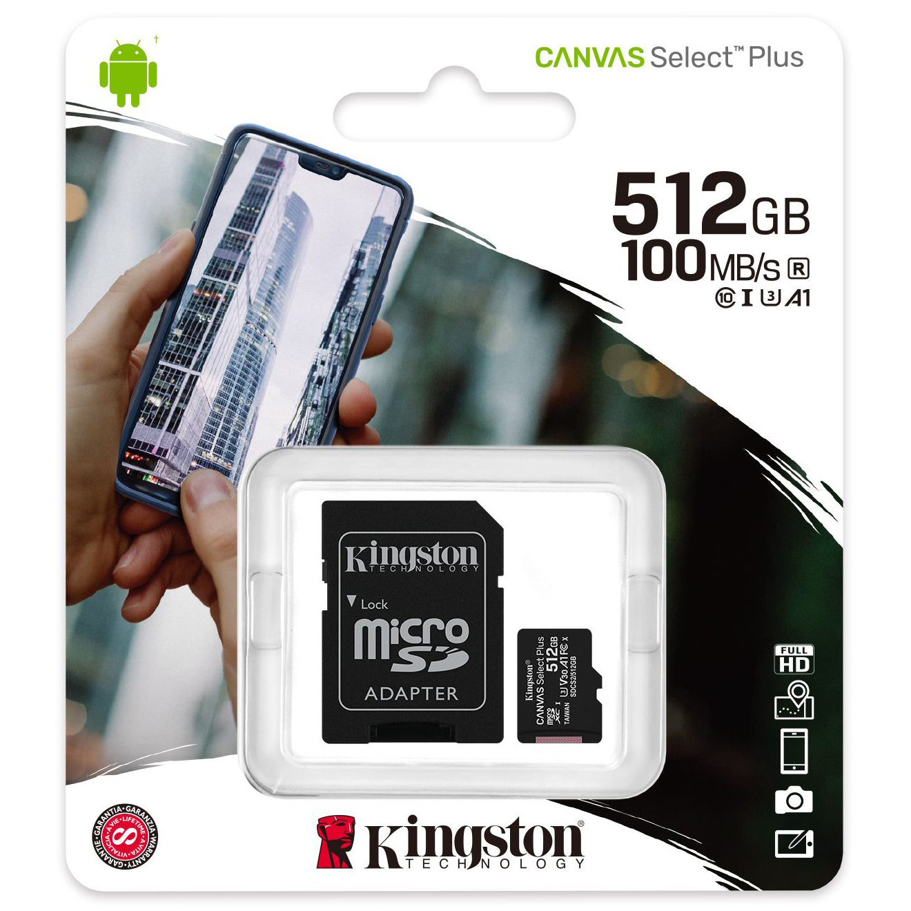 Memorijska kartica microSDXC Kingston Canvas Select Plus Android A1, 512Gb, Klasa 10 / UHS-1 U3, s adapterom SDCS2/512GB
