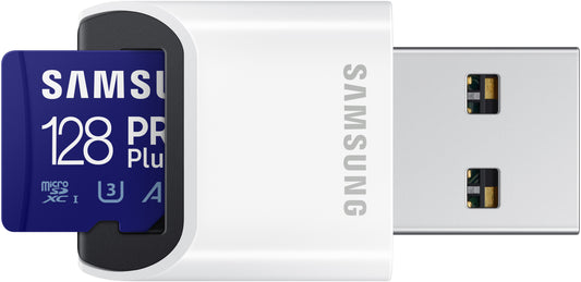 Memorijska kartica microSDXC Samsung PRO Plus, 128Gb, Klasa 10 / UHS-1 U3, S čitačem kartica i adapterom MB-MD128KB/WW