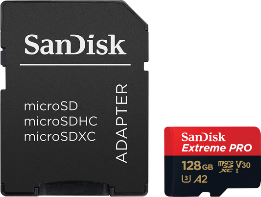 Memorijska kartica microSDXC SanDisk Extreme Pro, 128Gb, Klasa 10 / UHS-1 U3, S adapterom SDSQXCD-128G-GN6MA
