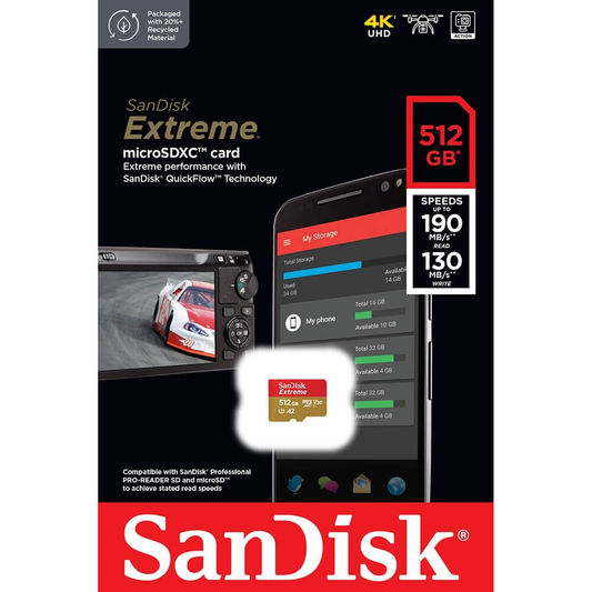 Memorijska kartica microSDXC SanDisk Extreme, 512Gb, Klasa 10 / UHS-1 U3 SDSQXAV-512G-GN6MN