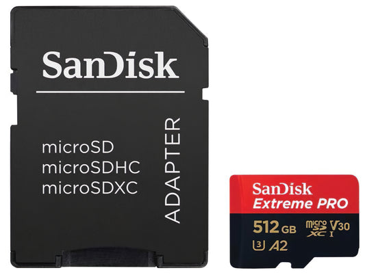 Memorijska kartica microSDXC SanDisk Extreme Pro, 512Gb, Klasa 10 / UHS-1 U3, S adapterom SDSQXCD-512G-GN6MA