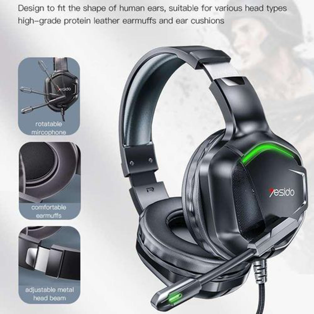 Slušalice za gaming 3.5mm Yesido EK01, RGB, 1.2m, Crne