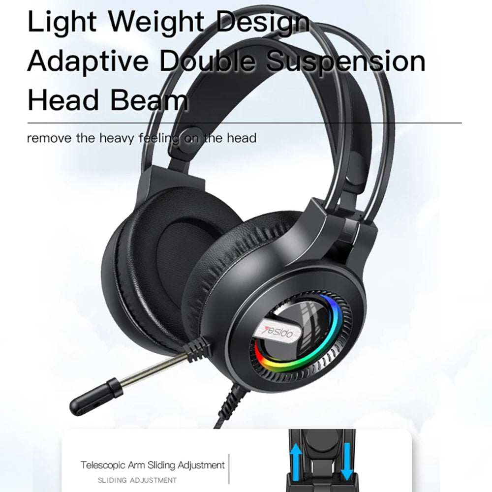 Slušalice za gaming 3.5mm Yesido EK02, RGB, 2.2m, Crne