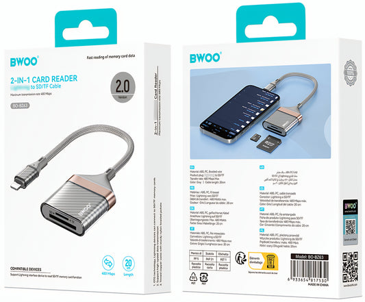 Čitač kartica Lightning BWOO BZ63, SD – microSD, sivi