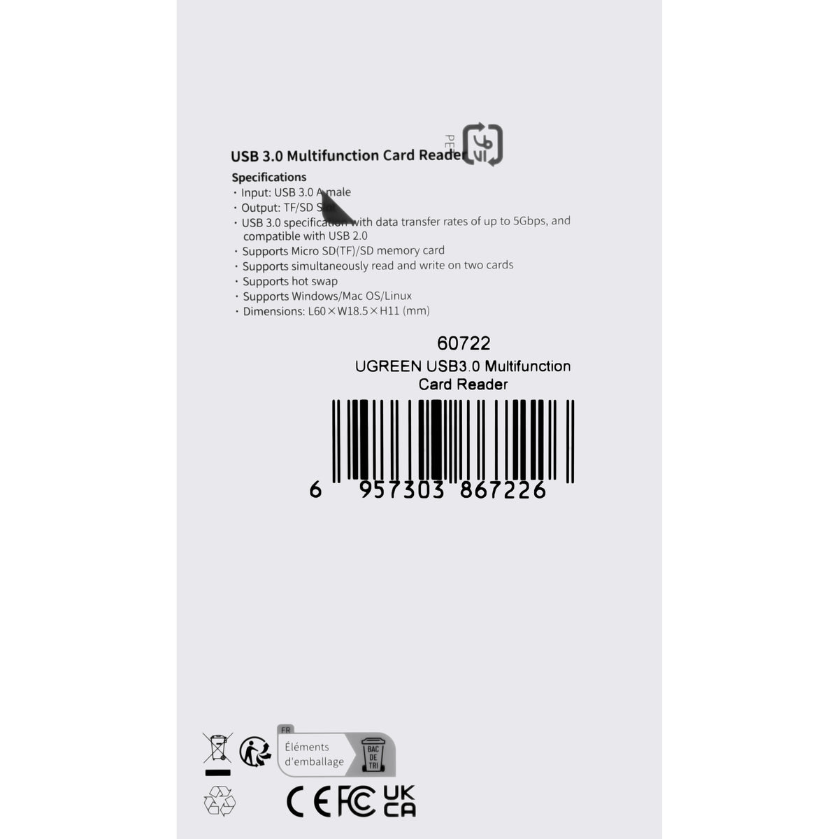 Čitač kartica USB 3.0 UGREEN CM264, SD - microSD, Crni