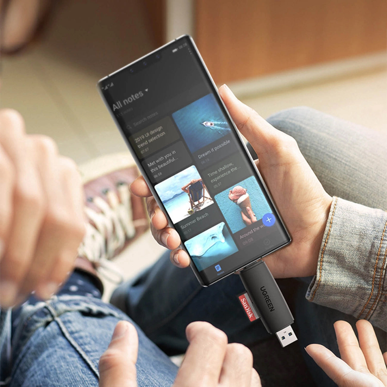 Čitač kartica USB / USB-C UGREEN CM304, SD - microSD, Crni