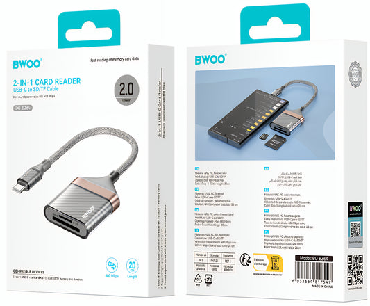 USB-C čitač kartica BWOO BZ64, SD - microSD, Siva