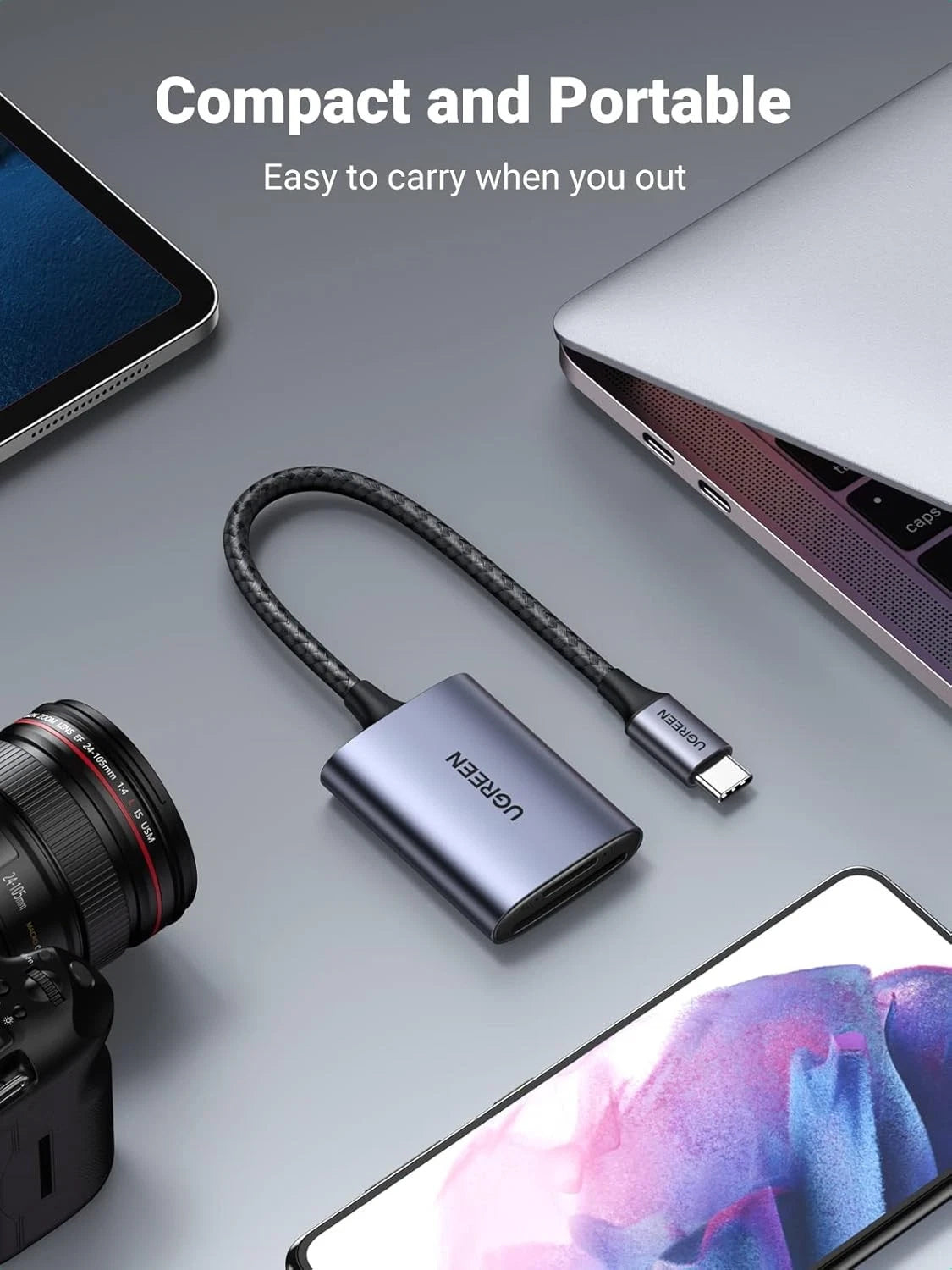 Čitač kartica USB-C UGREEN CM401, SD - microSD, Sivi