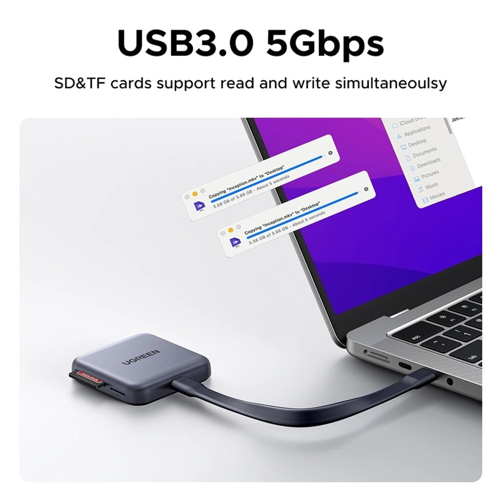 Čitač kartica USB-C UGREEN CM898 (65095), SD - microSD, Sivi