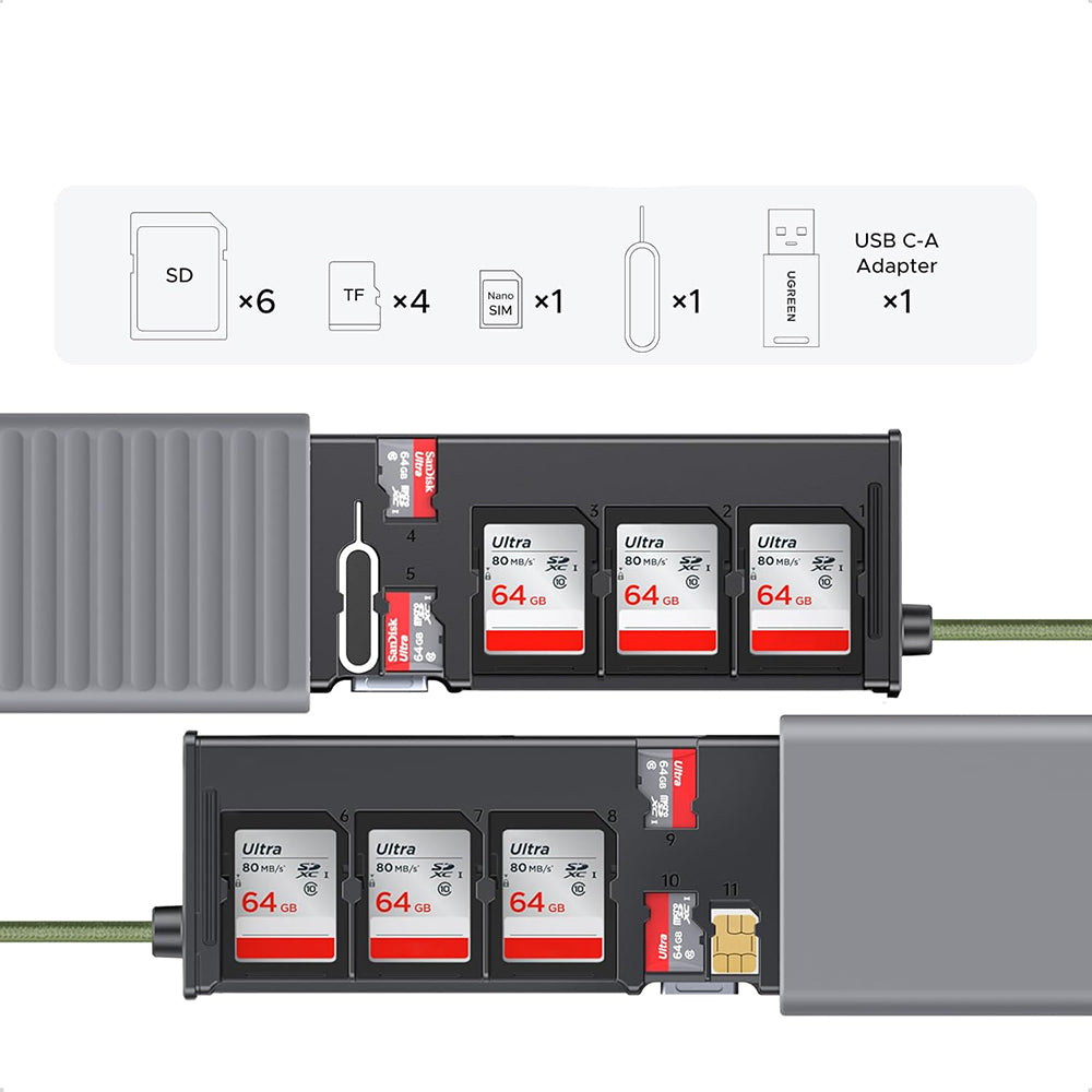 Čitač kartica USB / USB-C s organizatorom UGREEN CM856 (55899), 2 x SD - microSD, Sivi