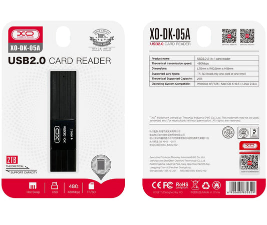 Čitač kartica USB XO Design DK05A, SD - microSD, Crni