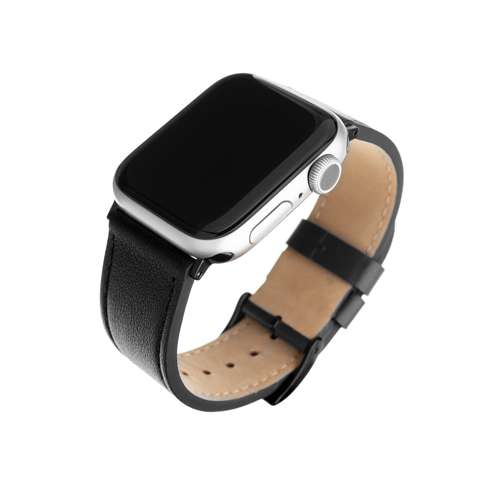 Remen Fixed Leather za Apple Watch 49mm / 46mm / 45mm / 44mm / 42mm serije, Crni