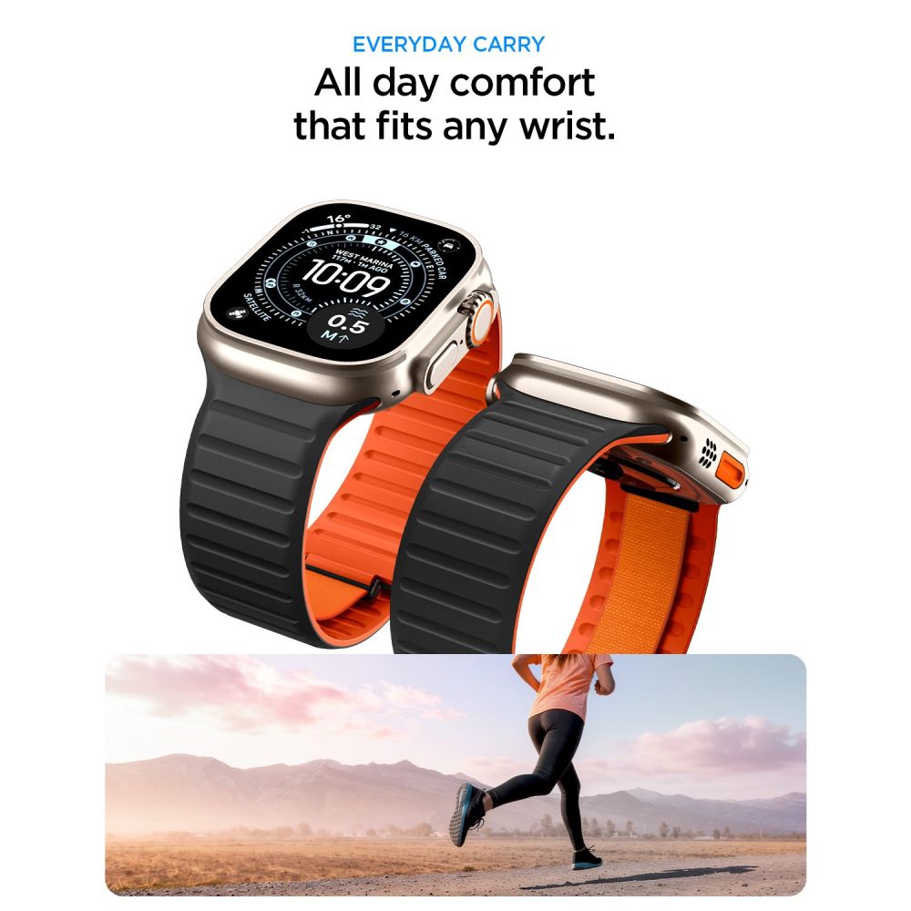 Spigen Athlex Air M remen za Apple Watch 49mm / 46mm / 45mm / 44mm Series, Crno Narančasta AMP11534