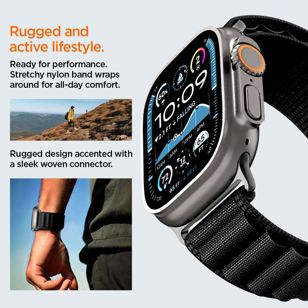 Remen Spigen WBF1 za Apple Watch 49mm / 46mm / 45mm / 44mm serije, Crni AMP10144
