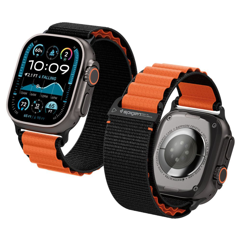 Remen Spigen WBF1 za Apple Watch 49mm / 46mm / 45mm / 44mm serije, Crno-narančasti AMP10145