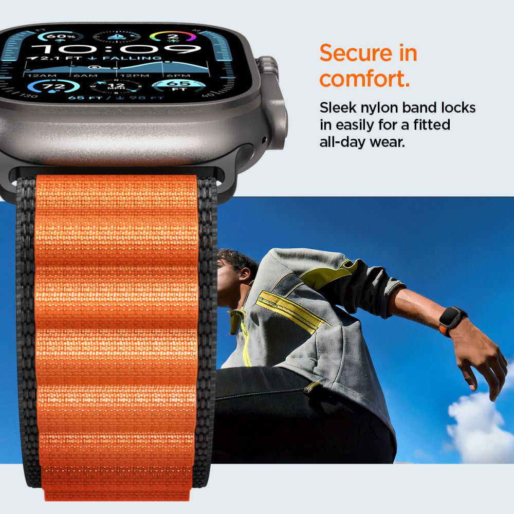 Remen Spigen WBF1 za Apple Watch 49mm / 46mm / 45mm / 44mm serije, Crno-narančasti AMP10145