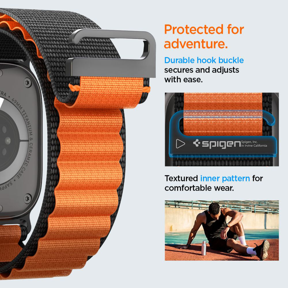 Remen Spigen WBF1 za Apple Watch 49mm / 46mm / 45mm / 44mm serije, Crno-narančasti AMP10145