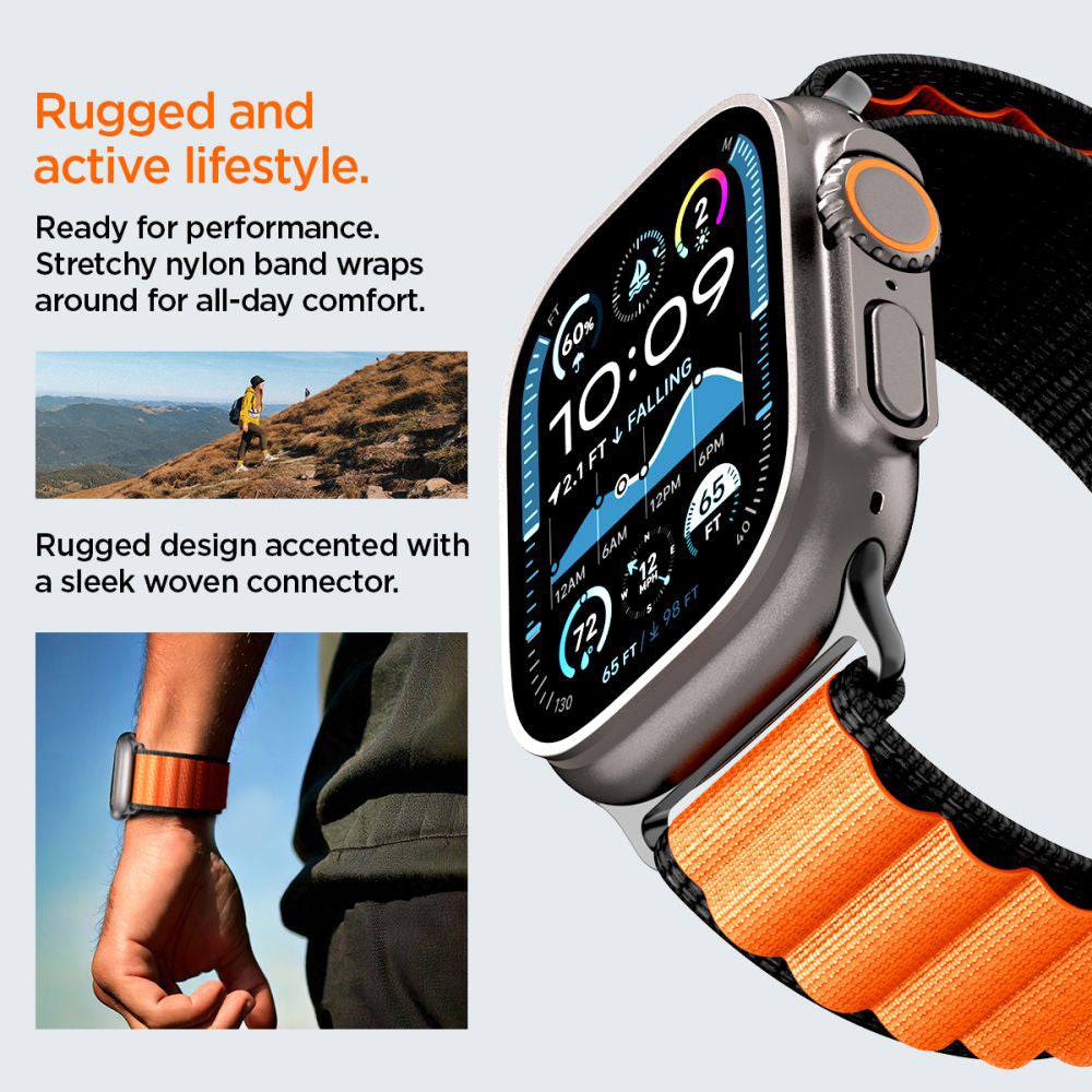 Remen Spigen WBF1 za Apple Watch 49mm / 46mm / 45mm / 44mm serije, Crno-narančasti AMP10145