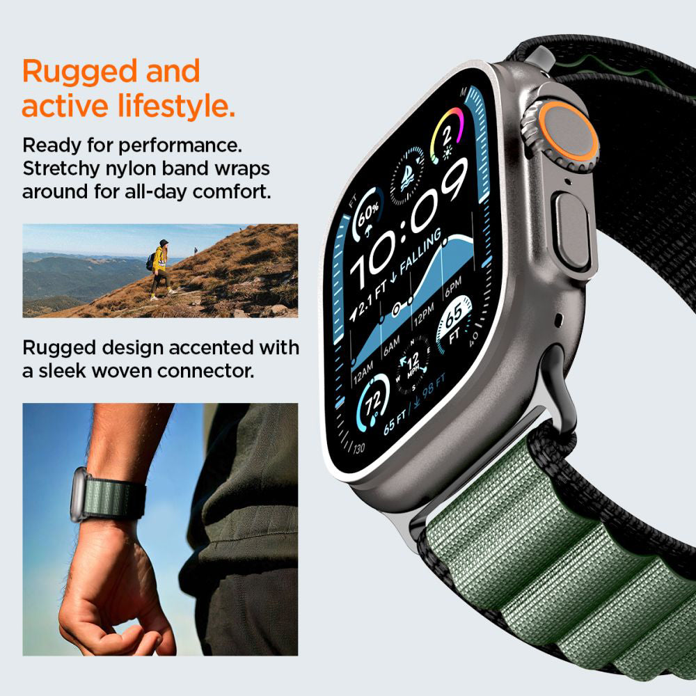 Remen Spigen WBF1 za Apple Watch 49mm / 46mm / 45mm / 44mm serije, Crno Zeleni AMP10223