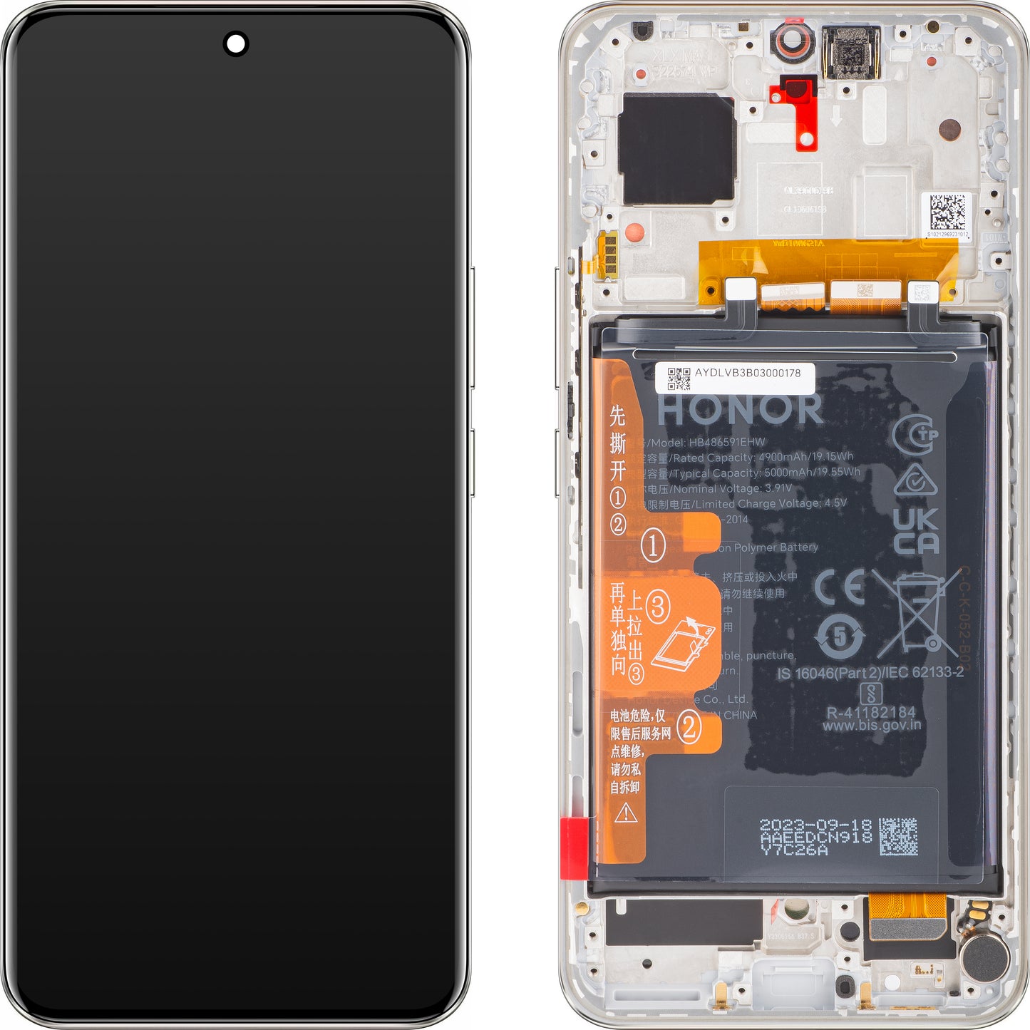 Display s Touchscreenom Honor 90, s Okvirom i Baterijom, Srebrni (Diamond Silver), Servisni Paket 0235AGDR