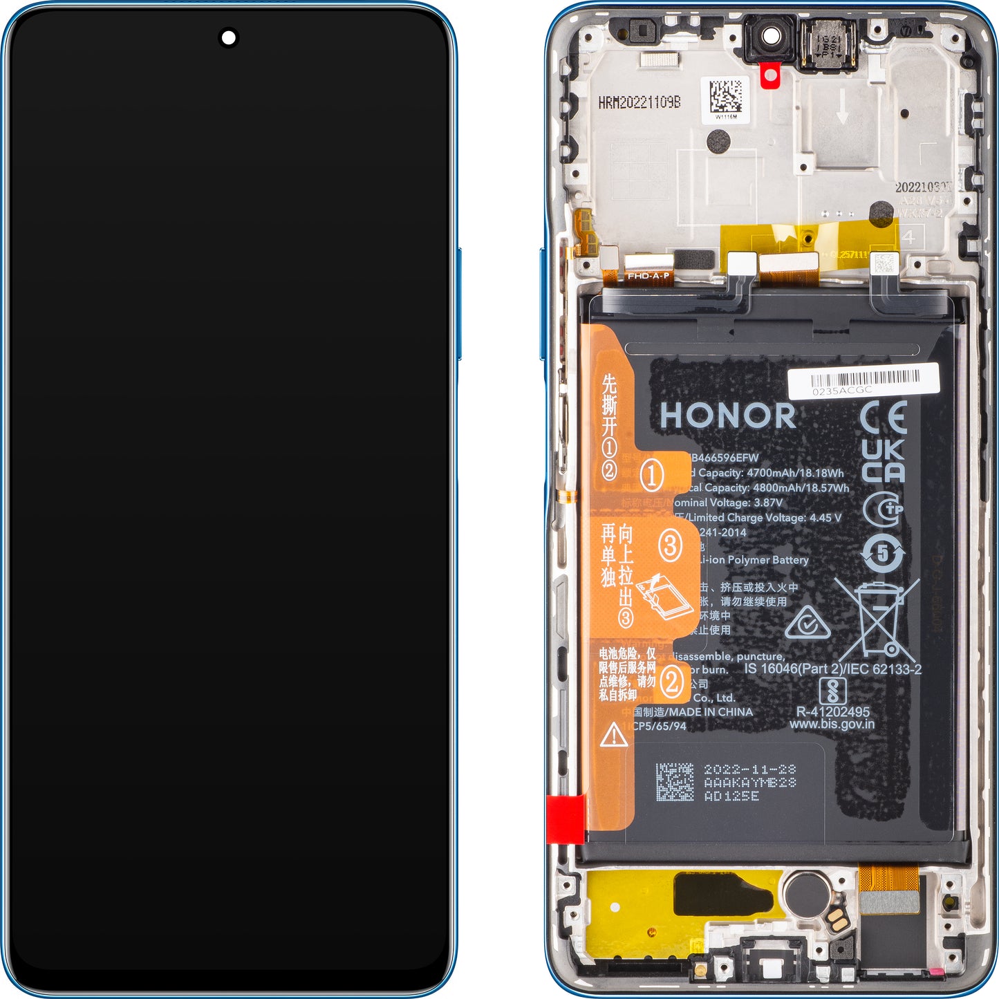 Zaslon s dodirnim ekranom Honor Magic4 Lite, s okvirom i baterijom, Plava (Ocean Blue), Servisni paket 0235ABST