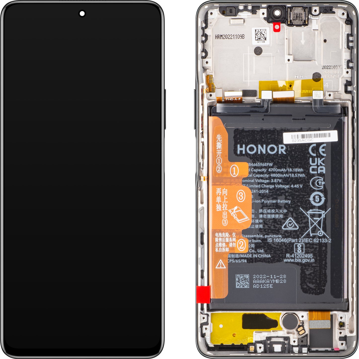 Zaslon s dodirnim ekranom Honor Magic4 Lite, s okvirom i baterijom, crni (Midnight Black), servisni paket 0235ABSK