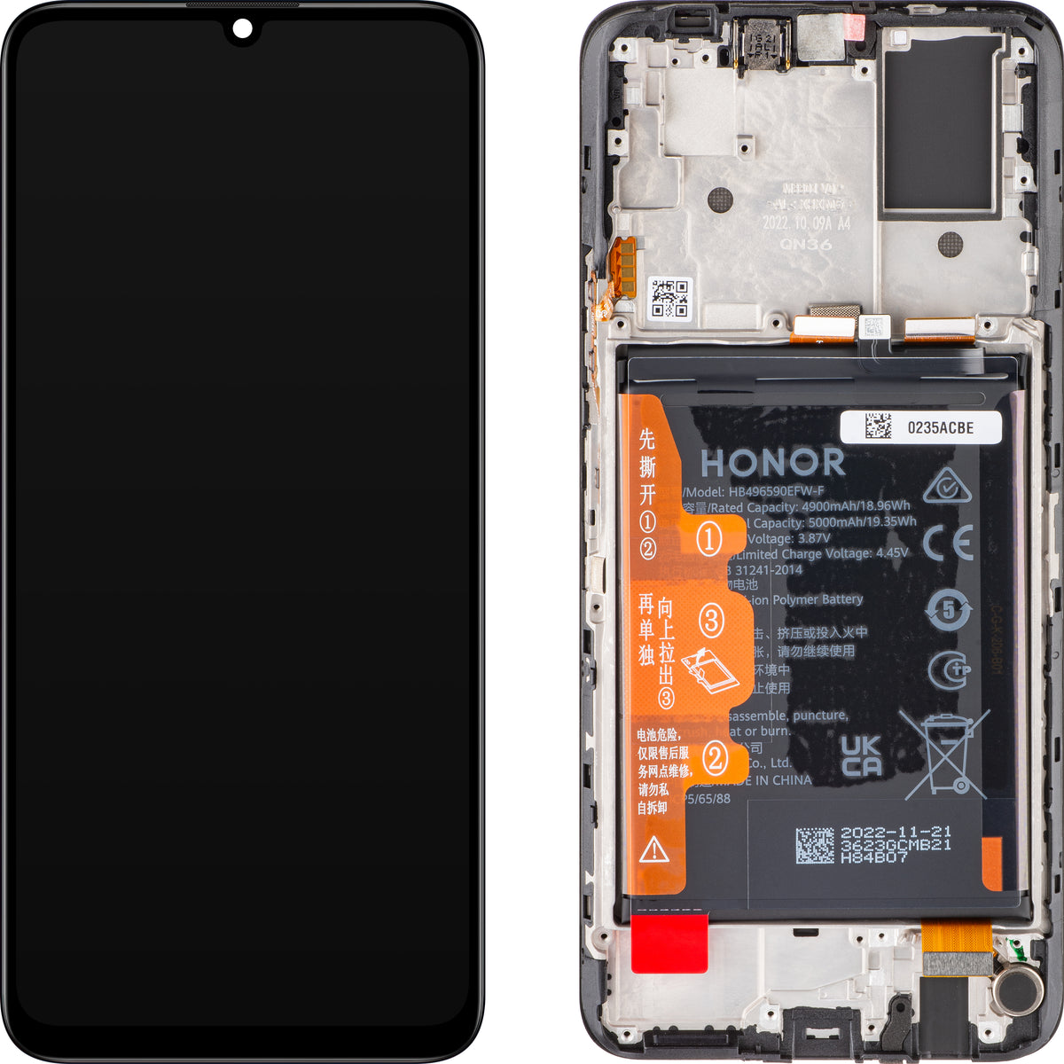 Display s Touchscreenom Honor X7, s Okvirom i Baterijom, Crni, Service Pack 0235ACBE