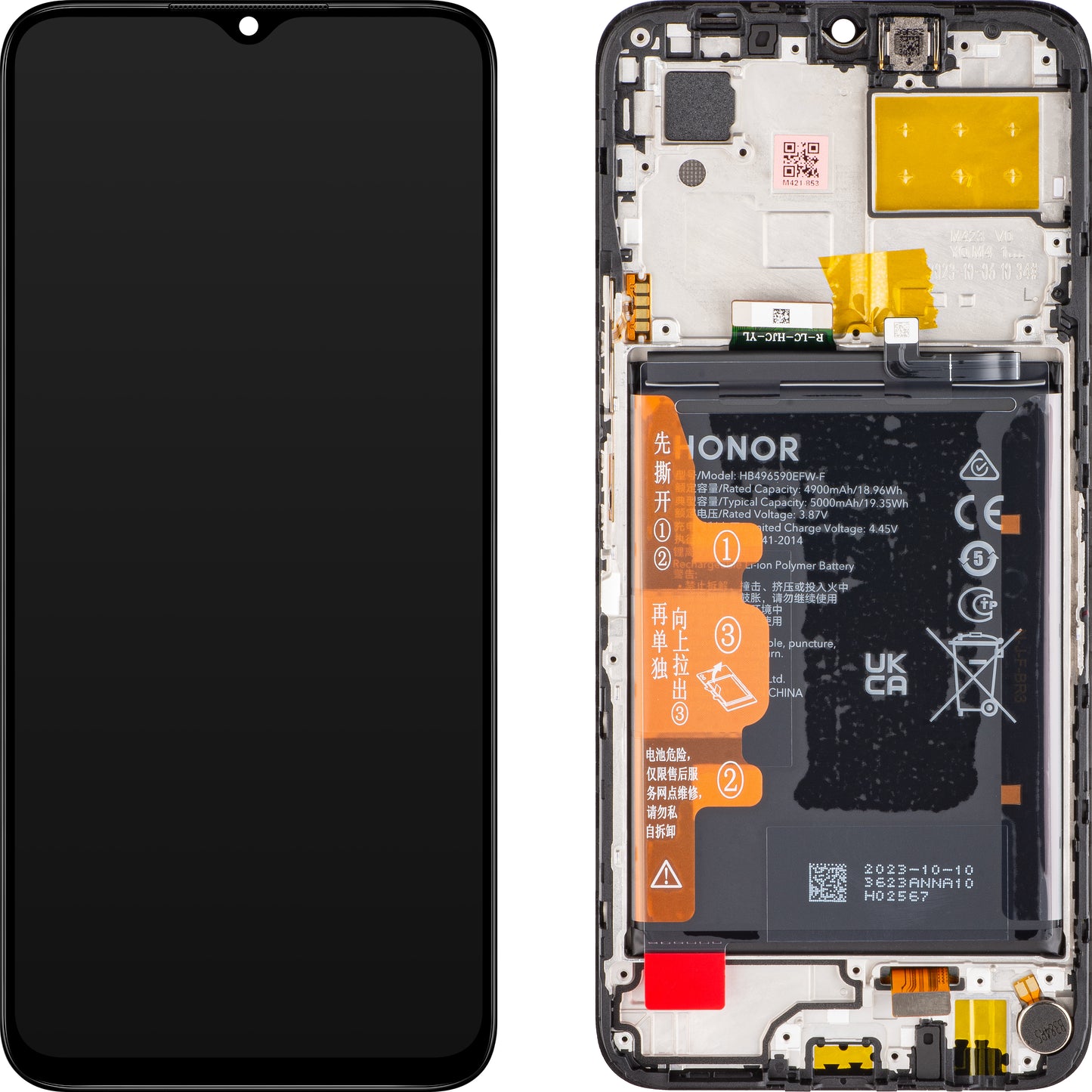 Display s dodirnim zaslonom Honor 70 Lite, s okvirom i baterijom, crni, Service Pack 0235AFJJ