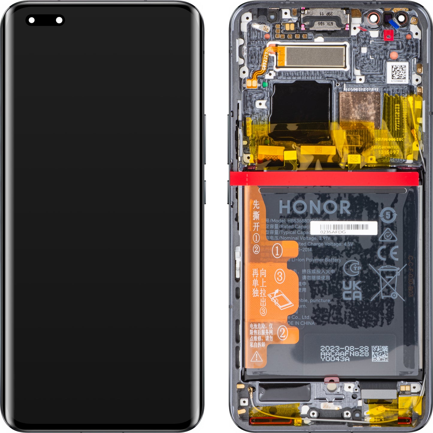 Display s Touchscreenom Honor Magic5 Pro, s Okvirom i Baterijom, Crni, Service Pack 0235AFDG