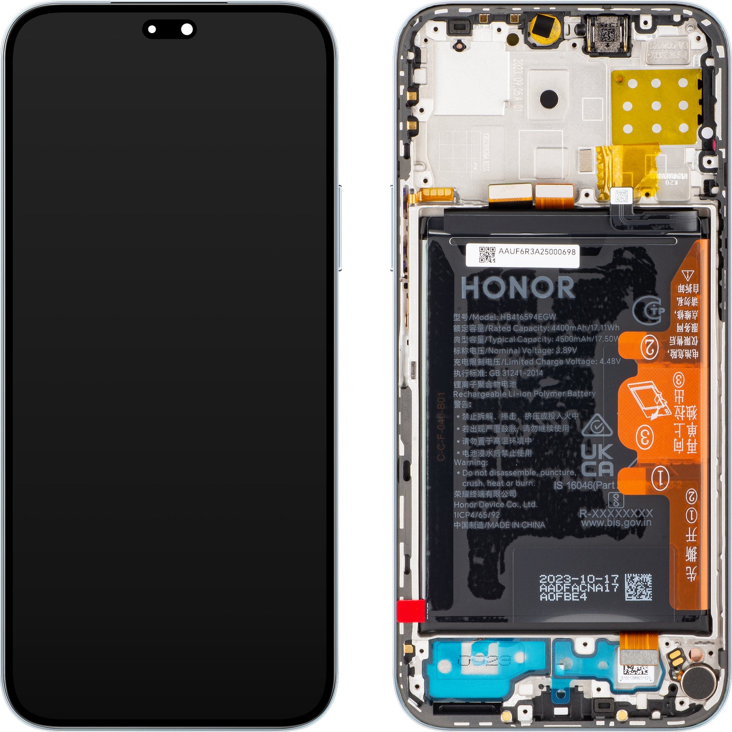 Display s dodirnim zaslonom Honor 200 Lite / X8b, s okvirom i baterijom, Srebrni (Titanium Silver), Service Pack 0235AHGE