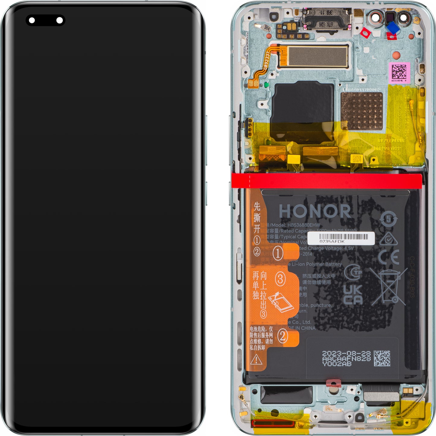 Zaslon s dodirnim ekranom Honor Magic5 Pro, s okvirom i baterijom, zelena (Meadow Green), servisni paket 0235AFDK