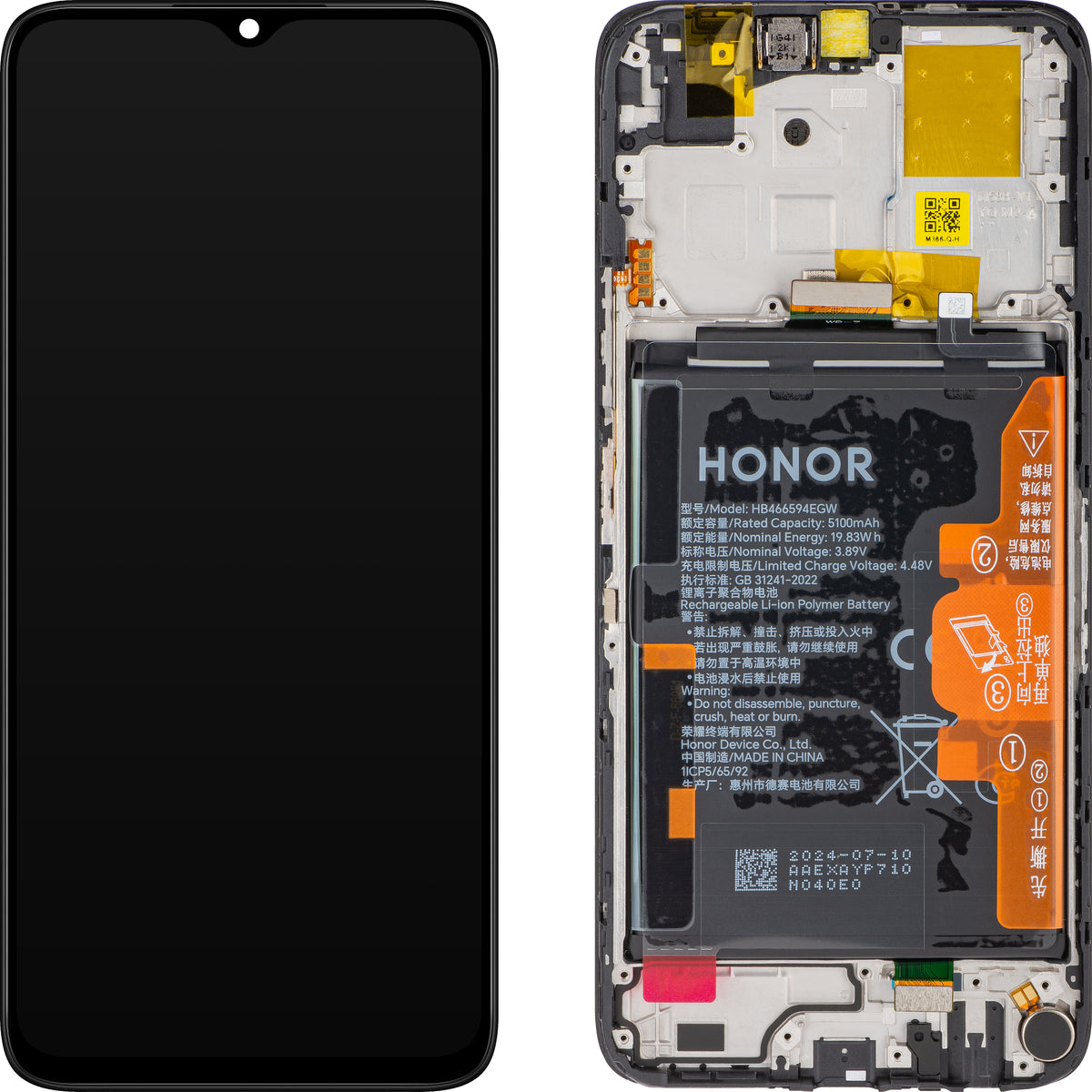 Zaslon s dodirnim zaslonom Honor X5 Plus / X6a, s okvirom i baterijom, crni, Service Pack 0235AJLY