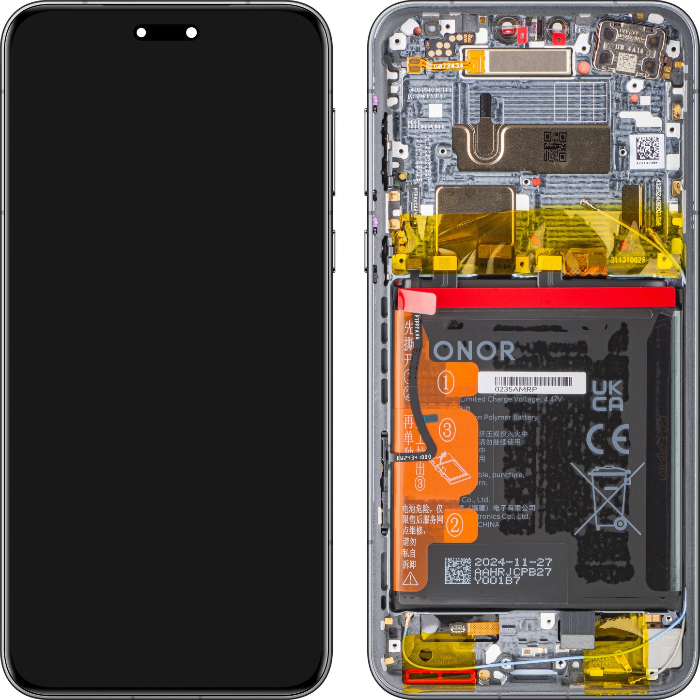 Zaslon s dodirnim ekranom Honor Magic7 Pro, s okvirom i baterijom, crni, Service Pack 0235AMRM