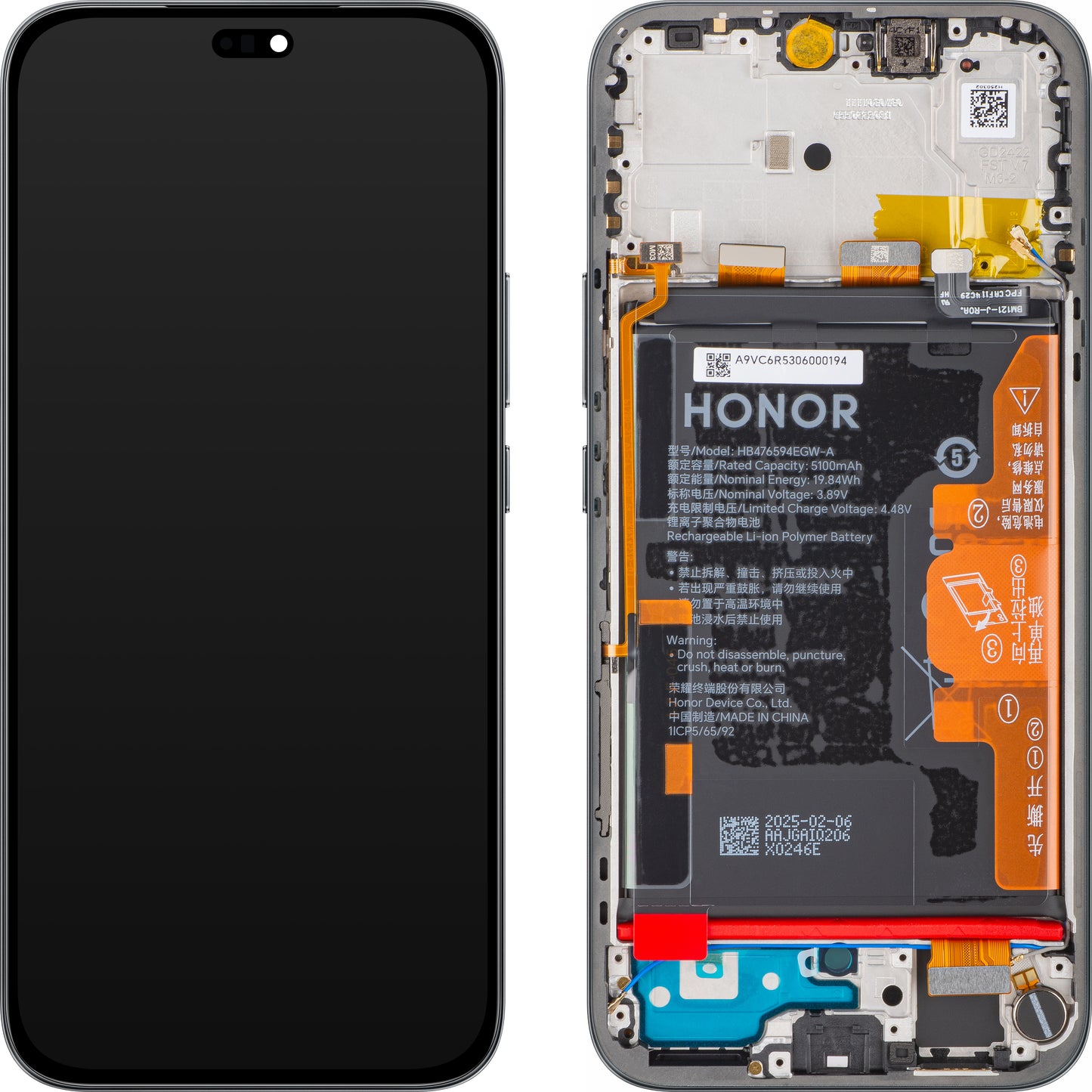 Display s Touchscreenom Honor 400 Lite, s Okvirom i Baterijom, Crni (Velvet Black), Service Pack 0235ANSY