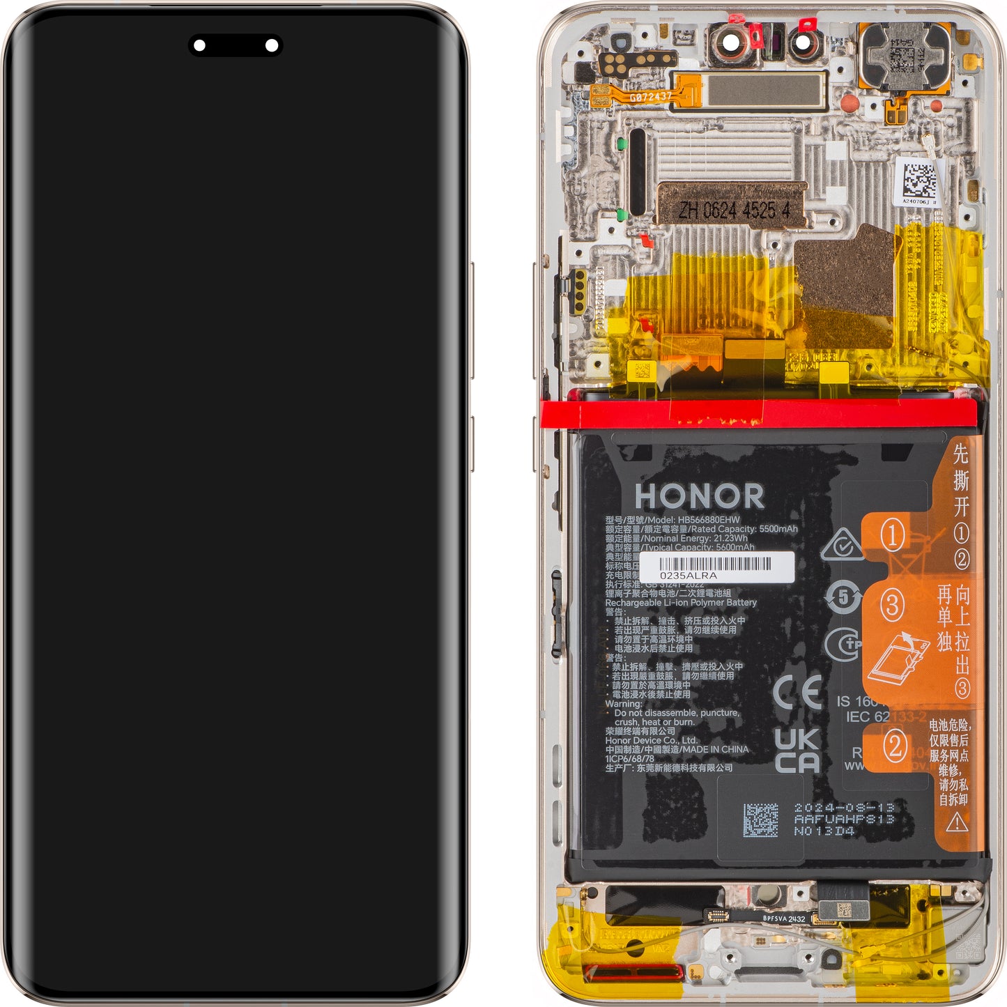 Zaslon s dodirnim ekranom Honor Magic6 Pro, s okvirom i baterijom, zlatni, Service Pack 0235ALRA