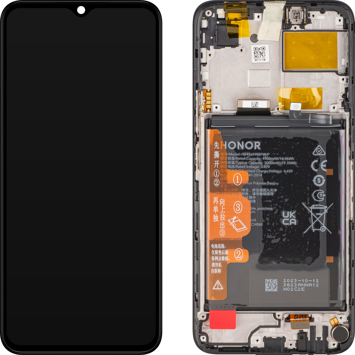 Display s Touchscreenom Honor X5, s Okvirom i Baterijom, Crni, Service Pack 0235AENL